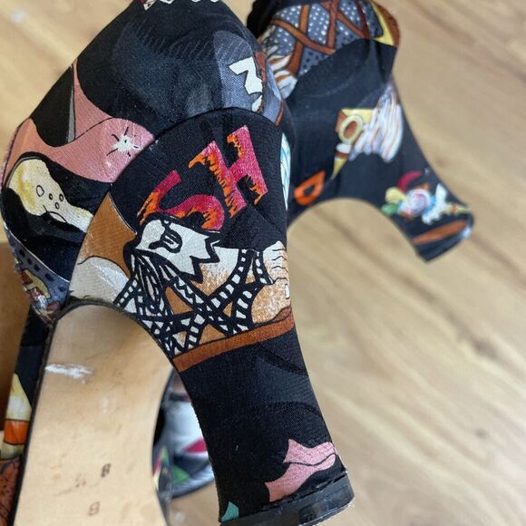 NICOLE MILLER Artelier Shoes Pop Art Print 100% Silk High Heels Pumps Sz 8.5 Vtg - Picture 11 of 13